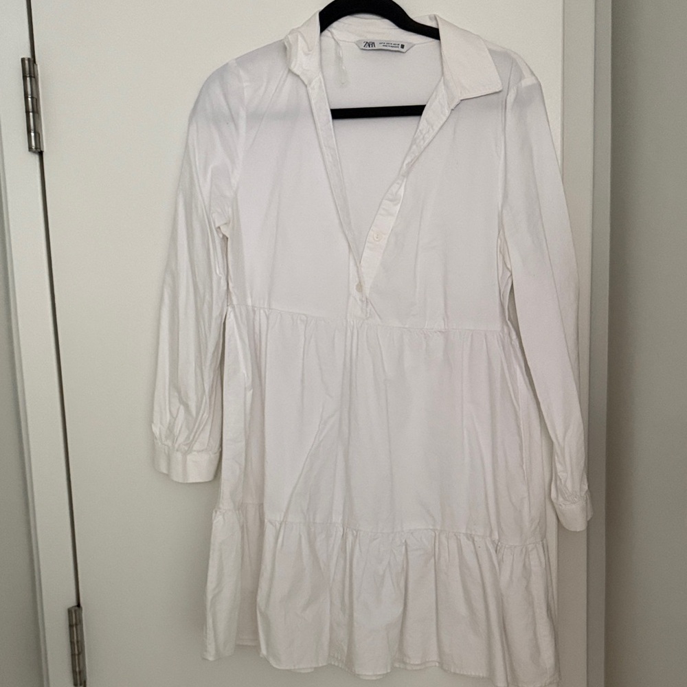 Zara Crisp White Tiered Dress